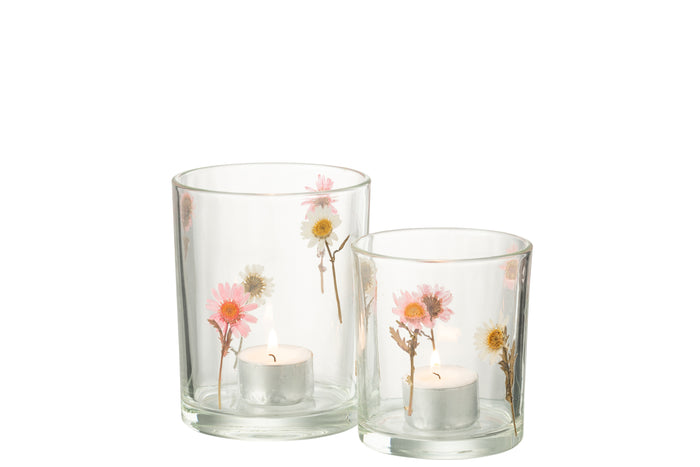 J-Line windlicht Peggy Bloemen - glas - transparant - large