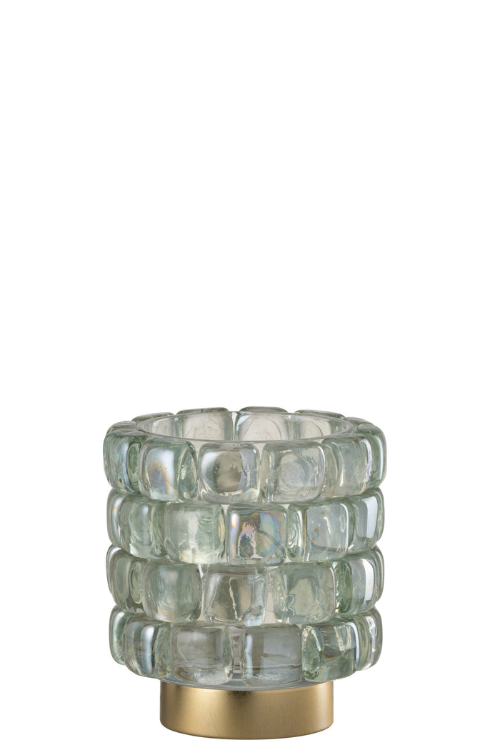 J-Line theelichthouder Vierkant mozaiek - glas -blauw|groen - small