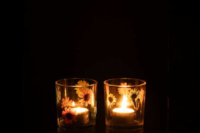 J-Line windlicht Posy - glas - transparant|mix - small - 2 stuks