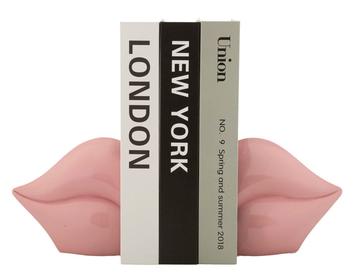 Roze mondvormige boekensteun, 27x9x13 cm