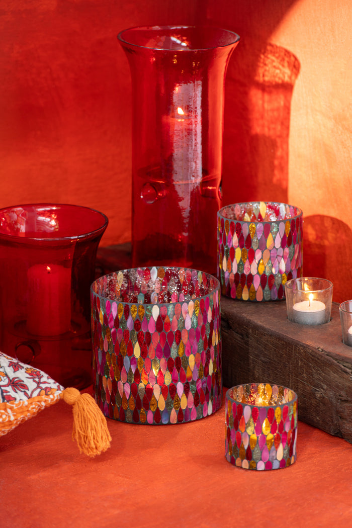 J-Line kaarshouder Bord - glas|metaal - rood - 3 stuks