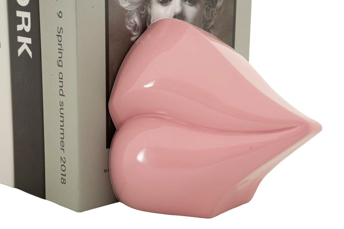Roze mondvormige boekensteun, 27x9x13 cm