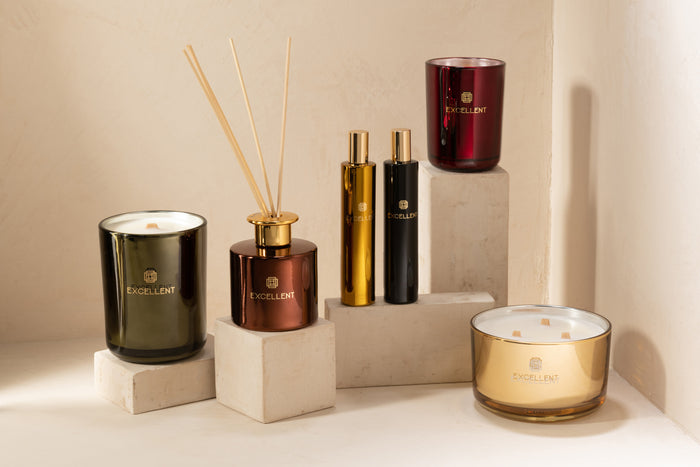 J-Line huisparfum Excellent - Golden Honey - glas - oker