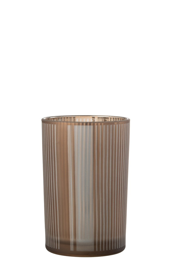 J-Line windlicht Strepen - glas - bruin|wit - large