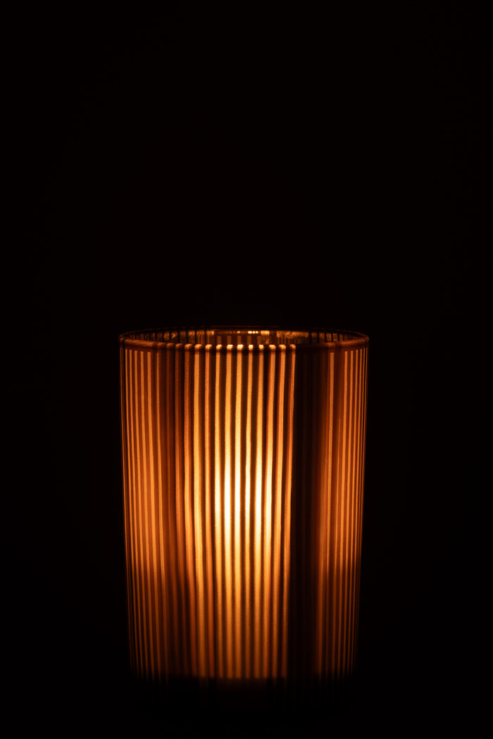 J-Line windlicht Strepen - glas - bruin|wit - large