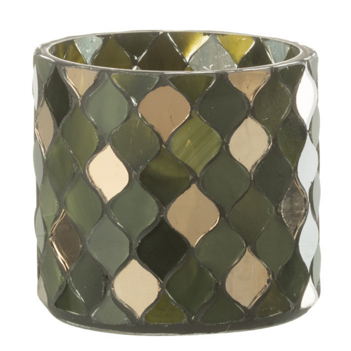J-Line windlicht Mozaiek Cilinder - glas - groen - small - 2 stuks