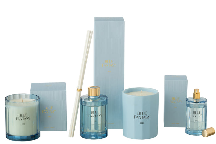 J-Line geurolie + stokjes Blue Fantasy - glas - blauw