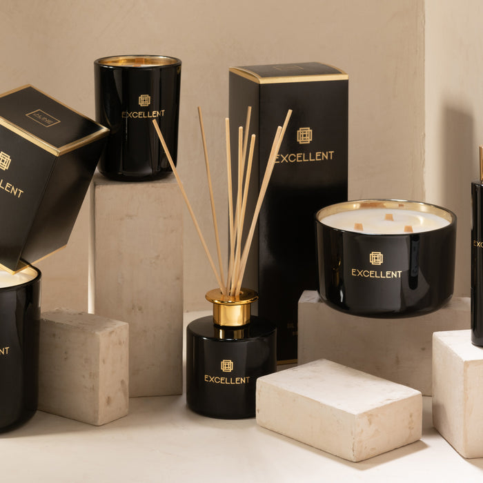 J-Line geurkaars Excellent - Siberia Fir - glas - zwart - me