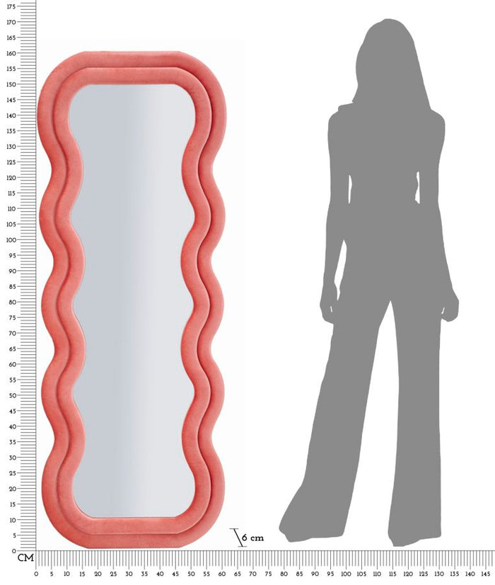 Wandspiegel met roze fluwelen lijst, 60x6x160 cm