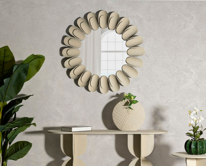 Crèmekleurige metalen wandspiegel, ø 85x6 cm