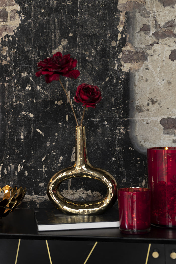 J-Line bloem Roos 1 Stengel - kunststof - rood|goud - large - 24 stuks