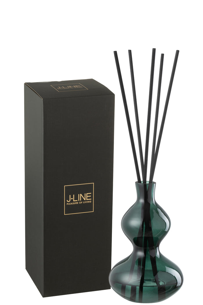 J-Line geurolie + stokjes Cedar Breeze - glas - donkergroen