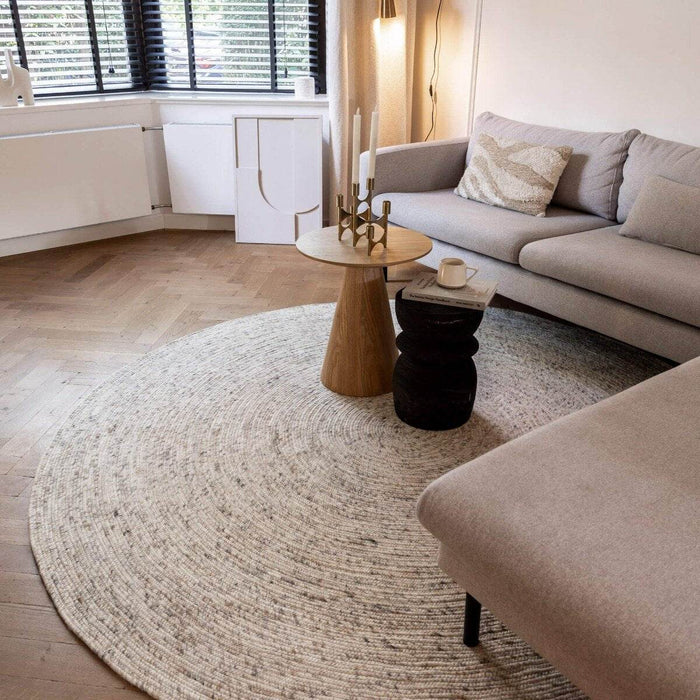 Interieur05 Rond wollen vloerkleed Gapo beige|wit gemeleerd