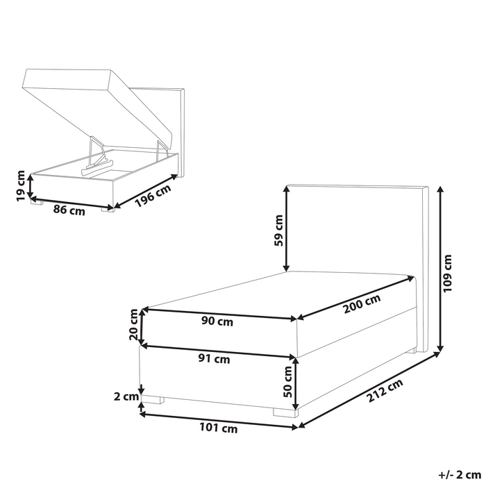 Beliani - MAJOR - Boxspring - Taupe - 90 x 200 cm - Stof