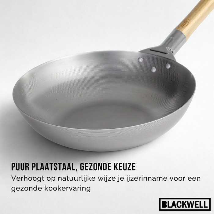 Blackwell Pannenset Voccelli Carbonstaal - Koekenpan ø 28 cm & Wokpan ø 30 cm - zonder anti-aanbaklaag - 2 Delig
