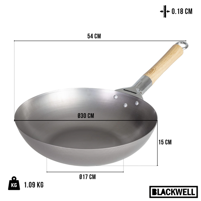 Blackwell Pannenset Voccelli Carbonstaal - Koekenpan ø 28 cm & Wokpan ø 30 cm - zonder anti-aanbaklaag - 2 Delig