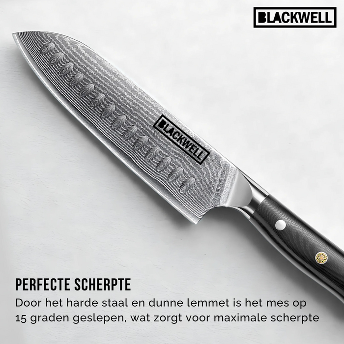 Blackwell Messenset (Koksmes + Santokumes + Nakirimes + Officemes) - Japanse stijl - 67 lagen damaststaal - VG10 - 4-delig