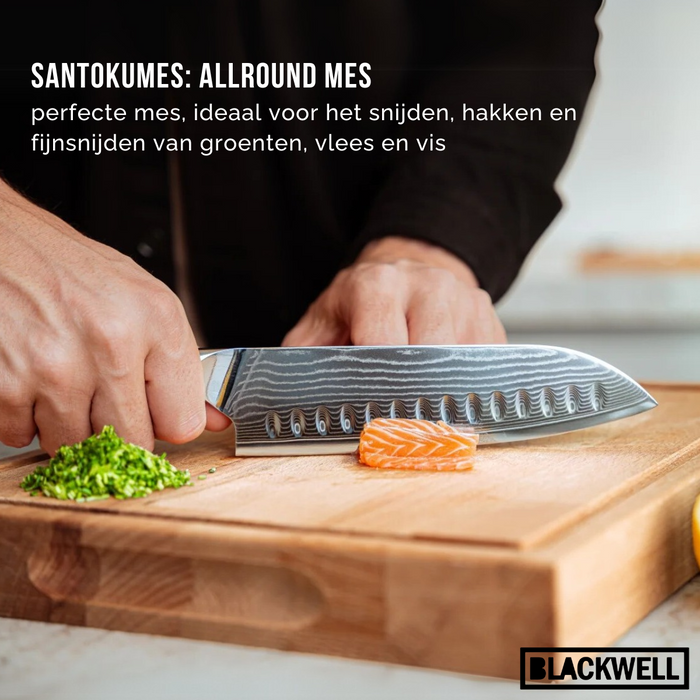 Blackwell Santokumes Japanse stijl - 67 lagen damaststaal - VG10 - 19 cm