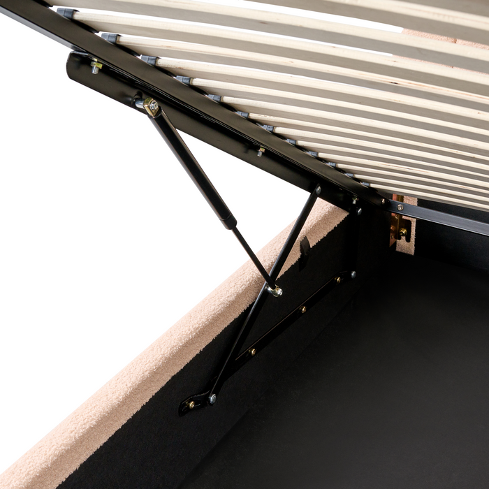 Beliani-CHADENET-Bed met opbergruimte-Perzikroze-160 x 200 cm-Bouclé