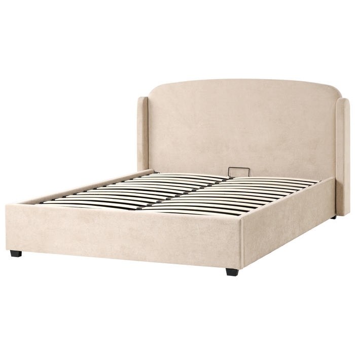 Beliani-BERNAY-Bed met opbergruimte -Taupe-160 x 200 cm-Polyester