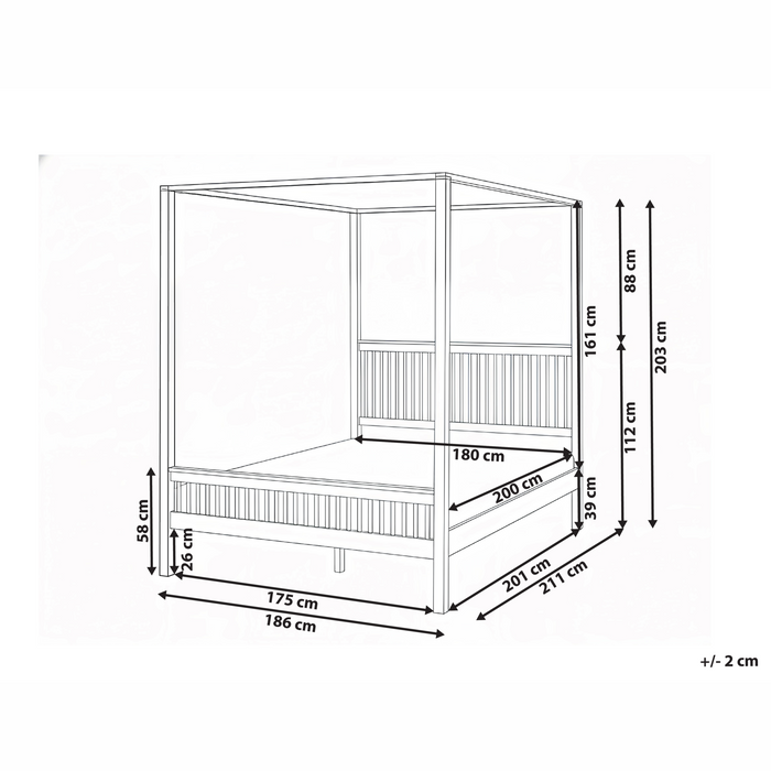 Beliani - HARFLEUR - Hemelbed - Lichtbruin - 180 x 200 cm - Rubberhout