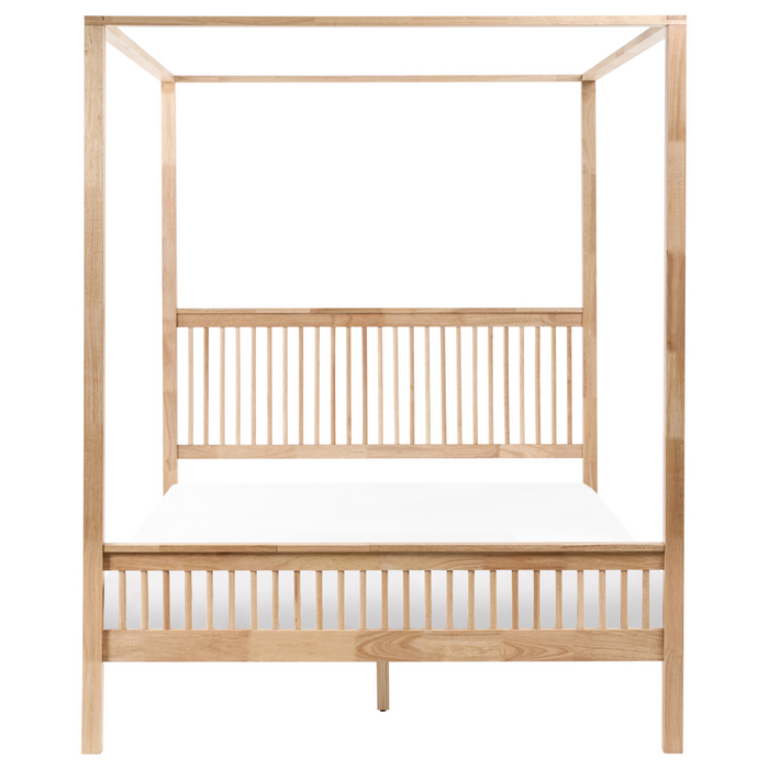 Beliani - HARFLEUR - Hemelbed - Lichtbruin - 160 x 200 cm - Rubberhout