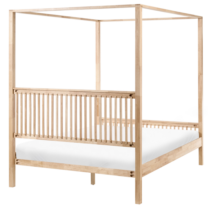 Beliani - HARFLEUR - Hemelbed - Lichtbruin - 160 x 200 cm - Rubberhout