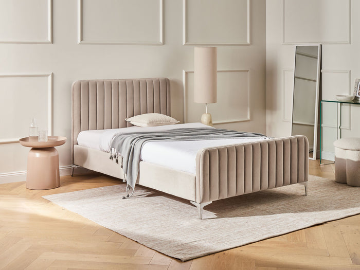 Beliani - LUNAN - Bed - Taupe - 120 x 200 cm - Fluweel