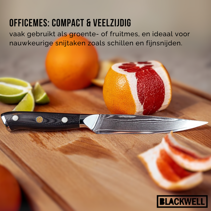 Blackwell Messenset (Koksmes + Groentemes + Officemes) - Japanse stijl - 67 lagen damaststaal - VG10 - 3-delig