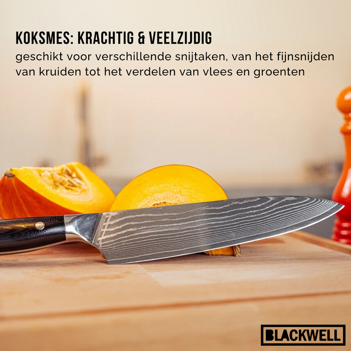 Blackwell Messenset (Koksmes + Groentemes + Officemes) - Japanse stijl - 67 lagen damaststaal - VG10 - 3-delig