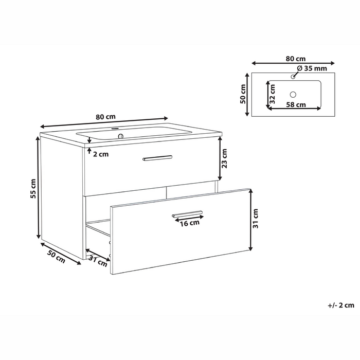 Beliani - YELCHO - Wandgemonteerd meubel met wasbak - Lichtbruin - MDF