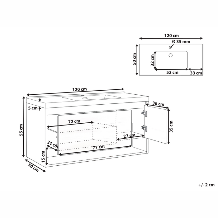 Beliani-UMAYO-Wandgemonteerd meubel met wasbak-Lichtbruin-120 cm-MDF