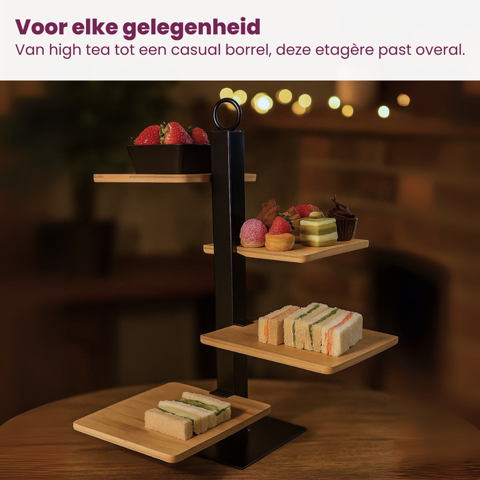 Cookinglife Etagere 4 Laags | Serveertoren + Schaaltje - Zwart Metaal