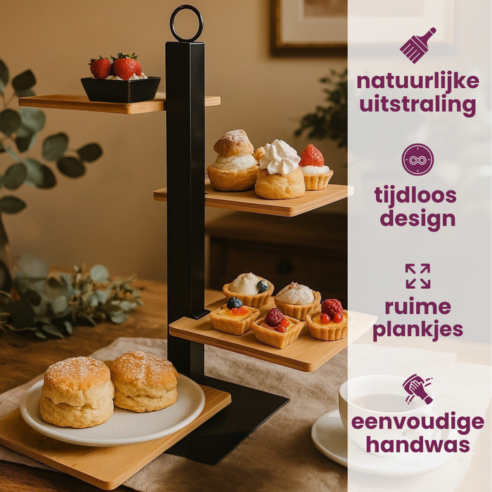 Cookinglife Etagere 4 Laags | Serveertoren + Schaaltje - Zwart Metaal