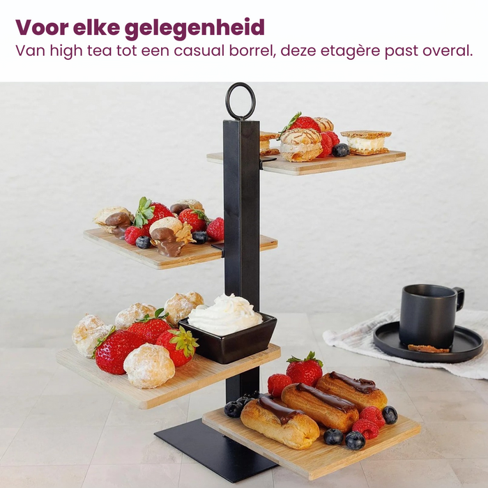 Cosy & Trendy Etagere 4 Laags | Serveertoren + Schaaltje - Zwart Metaal