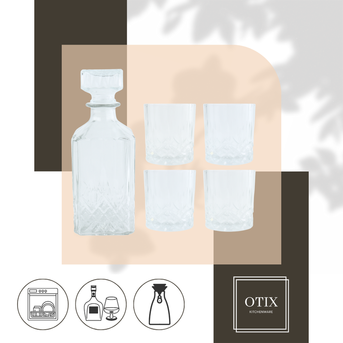OTIX Whiskey Karaf 4 glazen 5-delig Transparant 900|230 ml Glas