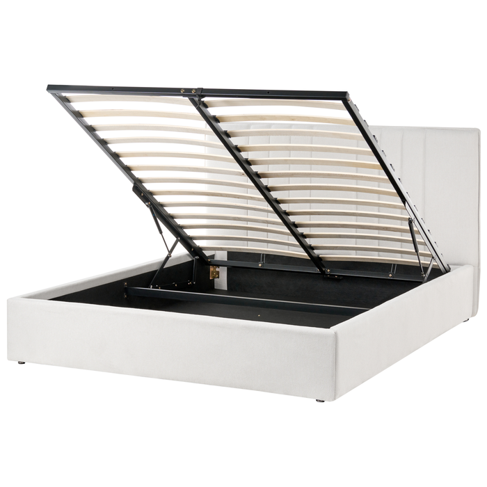 Beliani-TARASCON-Tweepersoonsbed-Lichtbeige-140 x 200 cm-Stof