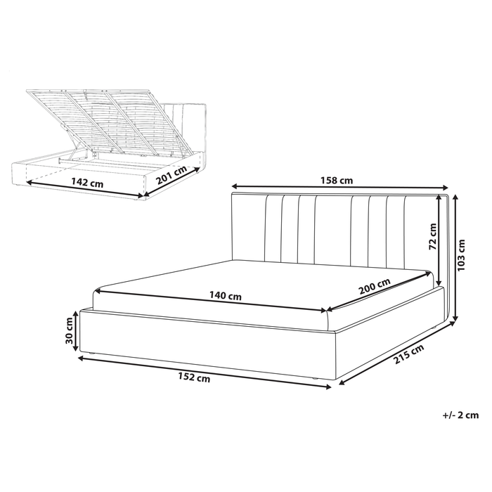 Beliani-TARASCON-Tweepersoonsbed-Lichtbeige-140 x 200 cm-Stof