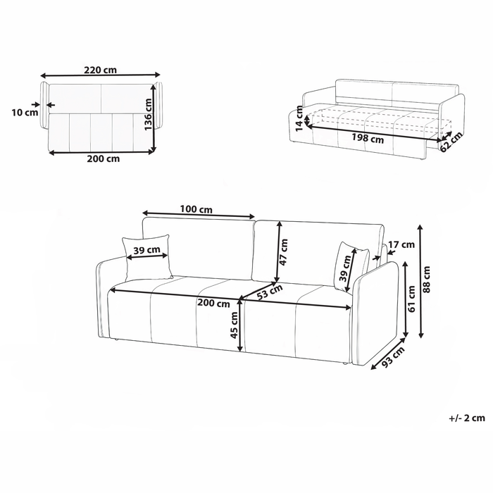 Beliani - EGGE - Driezitsbank - Taupe - Fluweel