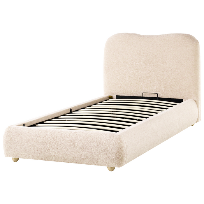 Beliani-BLAGNAC-Bed met opbergruimte-Lichtbeige-90 x 200 cm-Bouclé