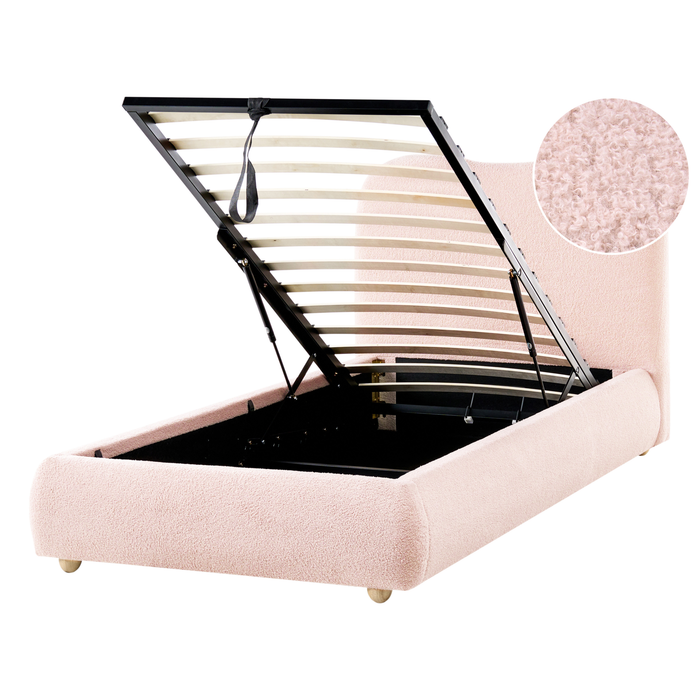 Beliani - BLAGNAC - Bed met opbergruimte - Roze - 90 x 200 cm - Bouclé