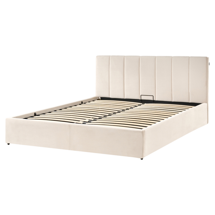 Beliani-DREUX-Bed met opbergruimte-Lichtbeige-160 x 200 cm-Fluweel