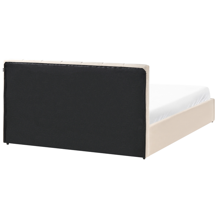 Beliani-DREUX-Bed met opbergruimte-Lichtbeige-160 x 200 cm-Fluweel