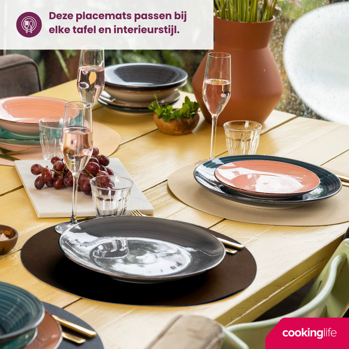 Cookinglife Placemats - Dubbelzijdig - Bruin | Zand ø 38 cm - 6 Stuks
