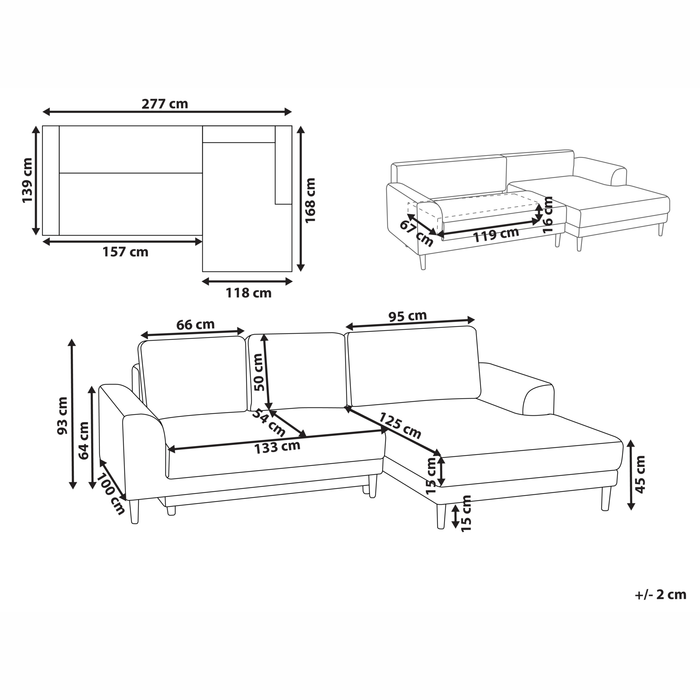 Beliani-NUBORG-Hoekslaapbank 3-zits-Lichtbruin-Linkszijdig-Chenille
