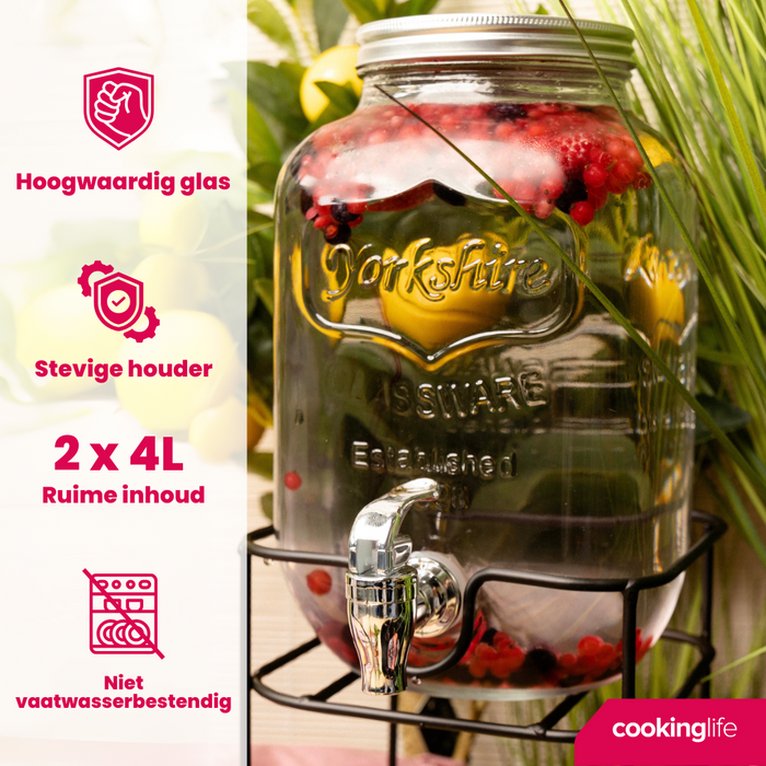 Cookinglife Drankdispensers met Kraantjes en Houders - 2 x 4 Liter