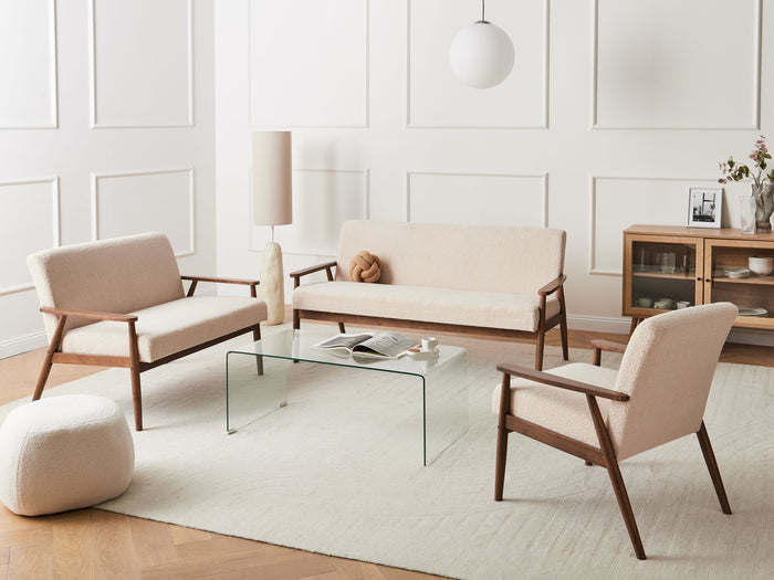 Beliani - ESRUM - Bankenset - Beige|Donkerbruin - Bouclé