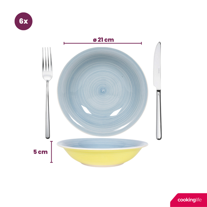 Cookinglife Serviesset Pastel Harmony 18-delig | 6 personen - 6 dinerborden, 6 ontbijtborden en 6 kommen