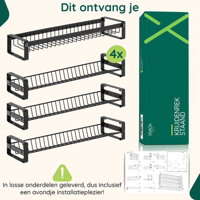 XIVADA Kruidenrek Oliv - Staand - Staal - 24 potjes - 4 Laags - Zwart