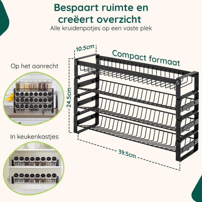 XIVADA Kruidenrek Oliv - Staand - Staal - 24 potjes - 4 Laags - Zwart